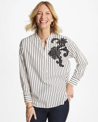 Striped Poplin Applique Tunic Black - Chico's