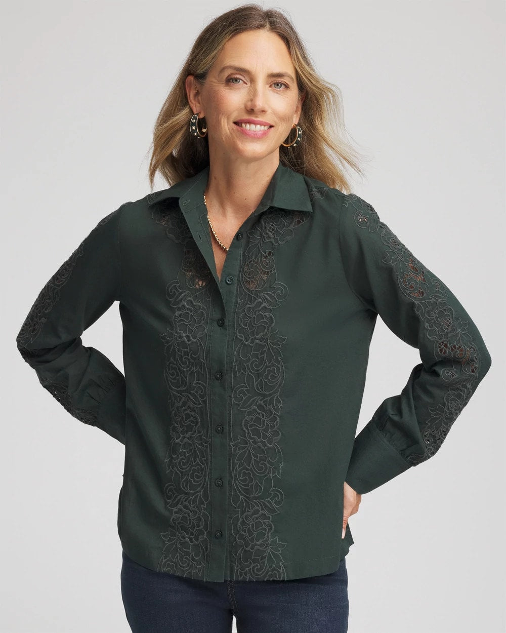 Lace Cotton Voile Shirt Darkest Spruce - Chico's