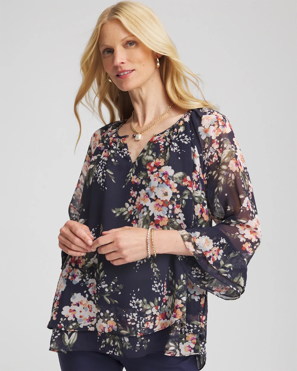 Floral Georgette Blouse Passport Blue - Chico's