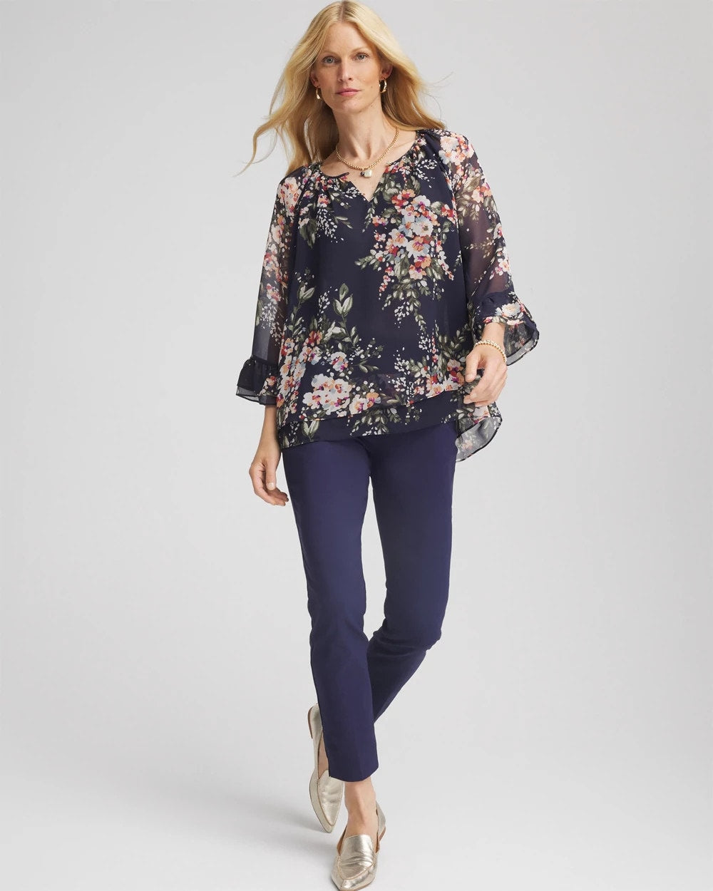 Floral Georgette Blouse Passport Blue - Chico's