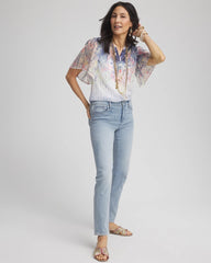 Jacquard Flutter-Sleeve Blouse Blue Pearl - Chico's