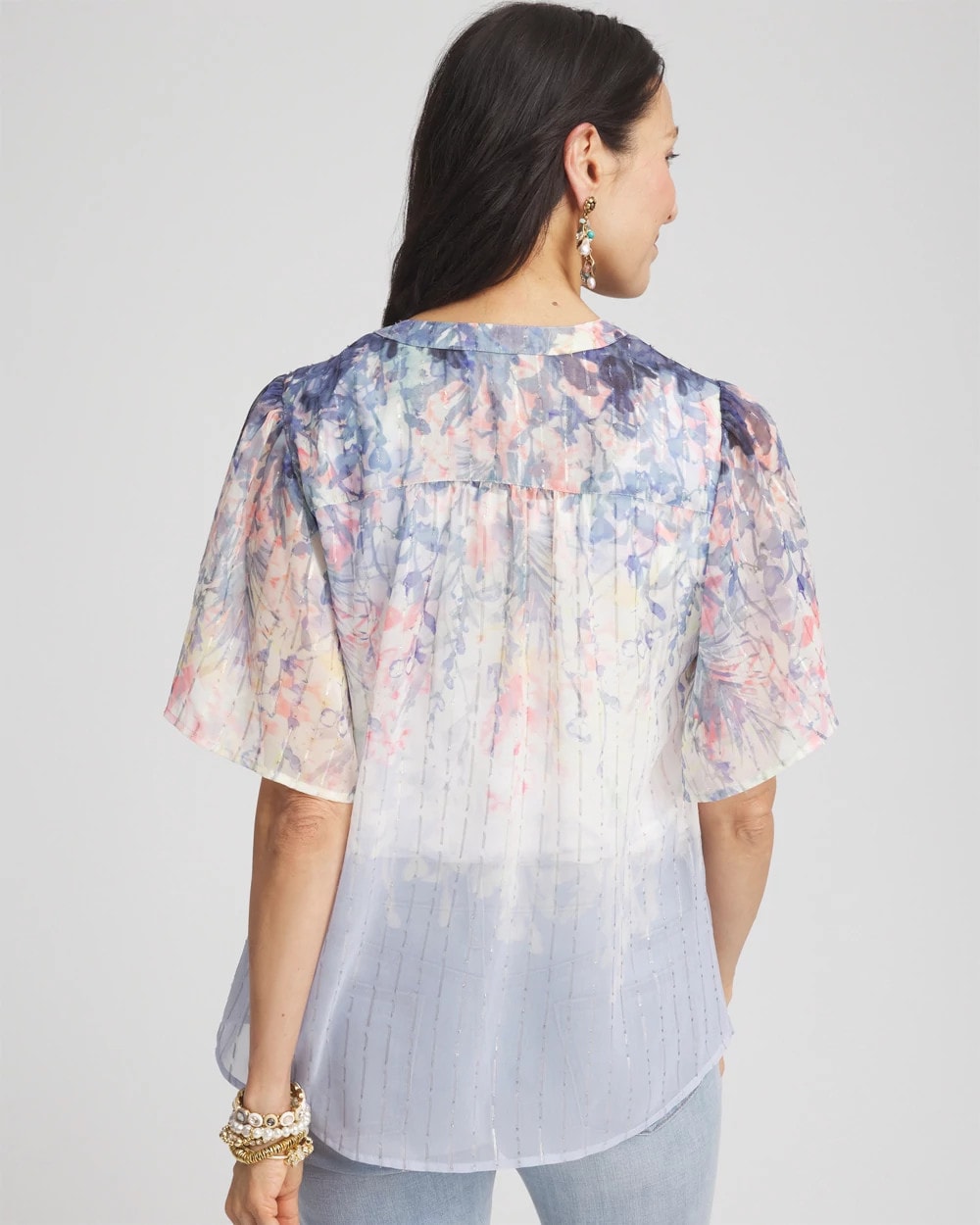 Jacquard Flutter-Sleeve Blouse Blue Pearl - Chico's