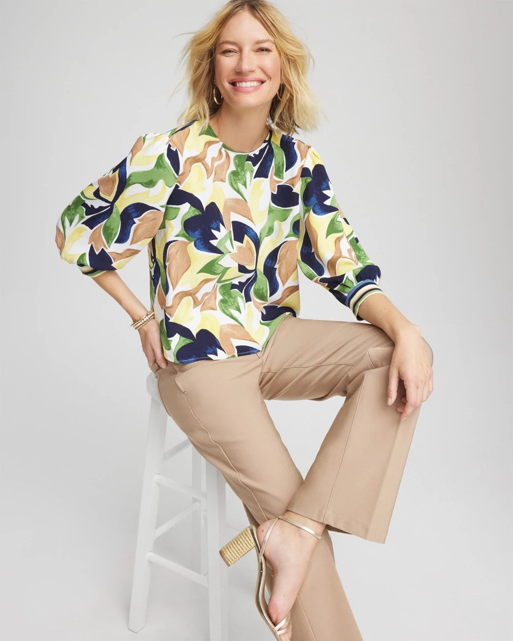 Mod Blooms Matte Satin Pullover Panna Cotta - Chico's
