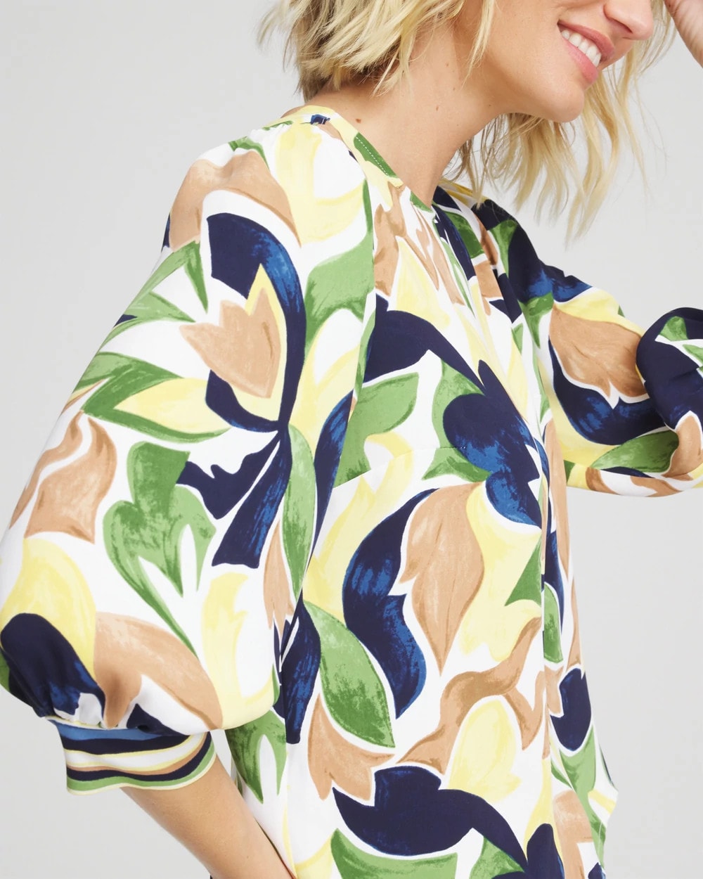 Mod Blooms Matte Satin Pullover Panna Cotta - Chico's