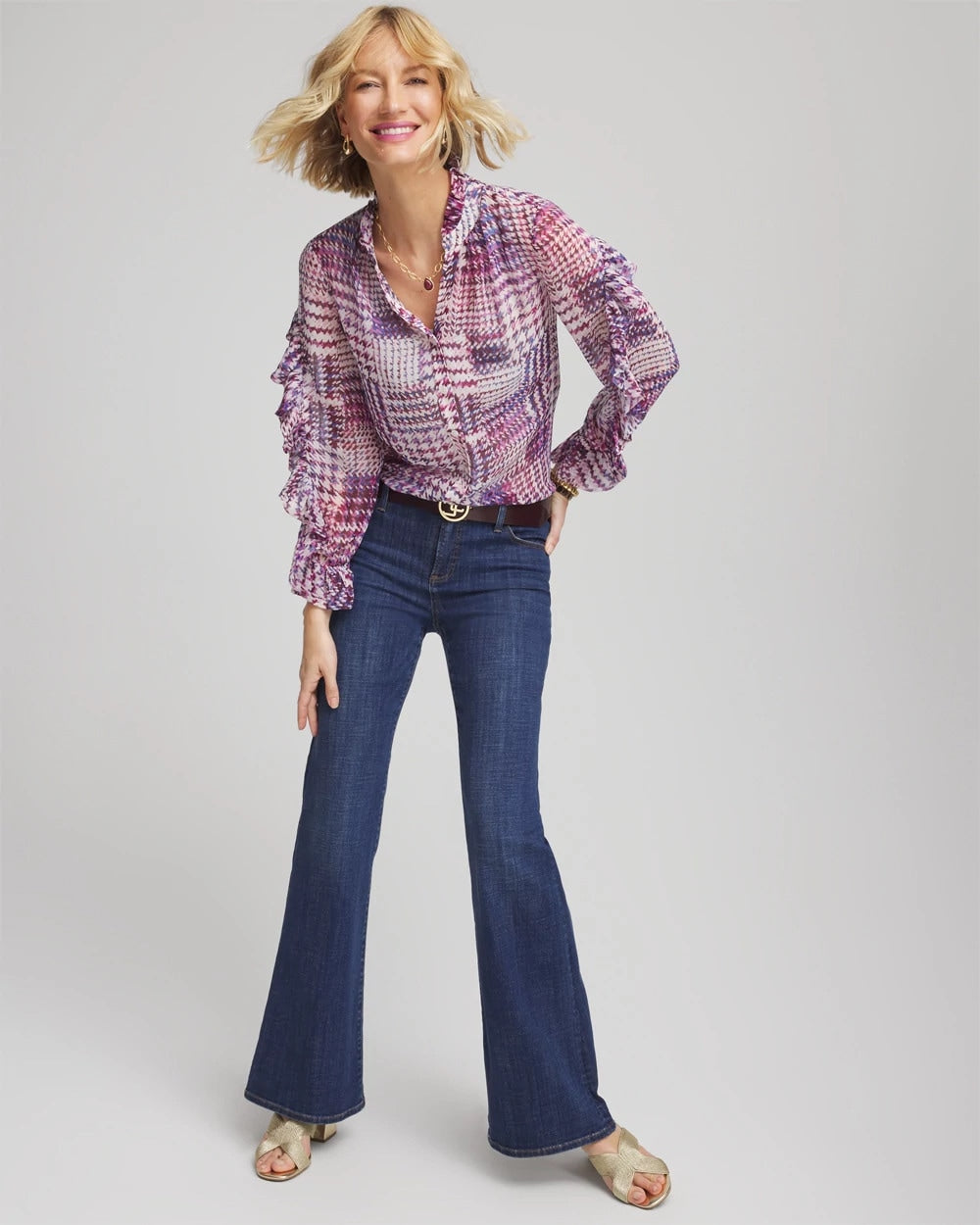 Gingham-Print Georgette Blouse Gooseberry - Chico's