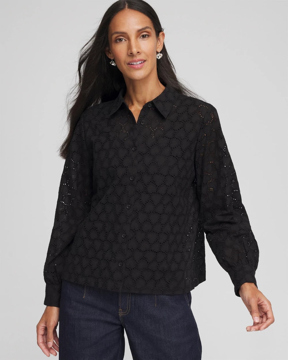 Heart Eyelet Shirt Black - Chico's