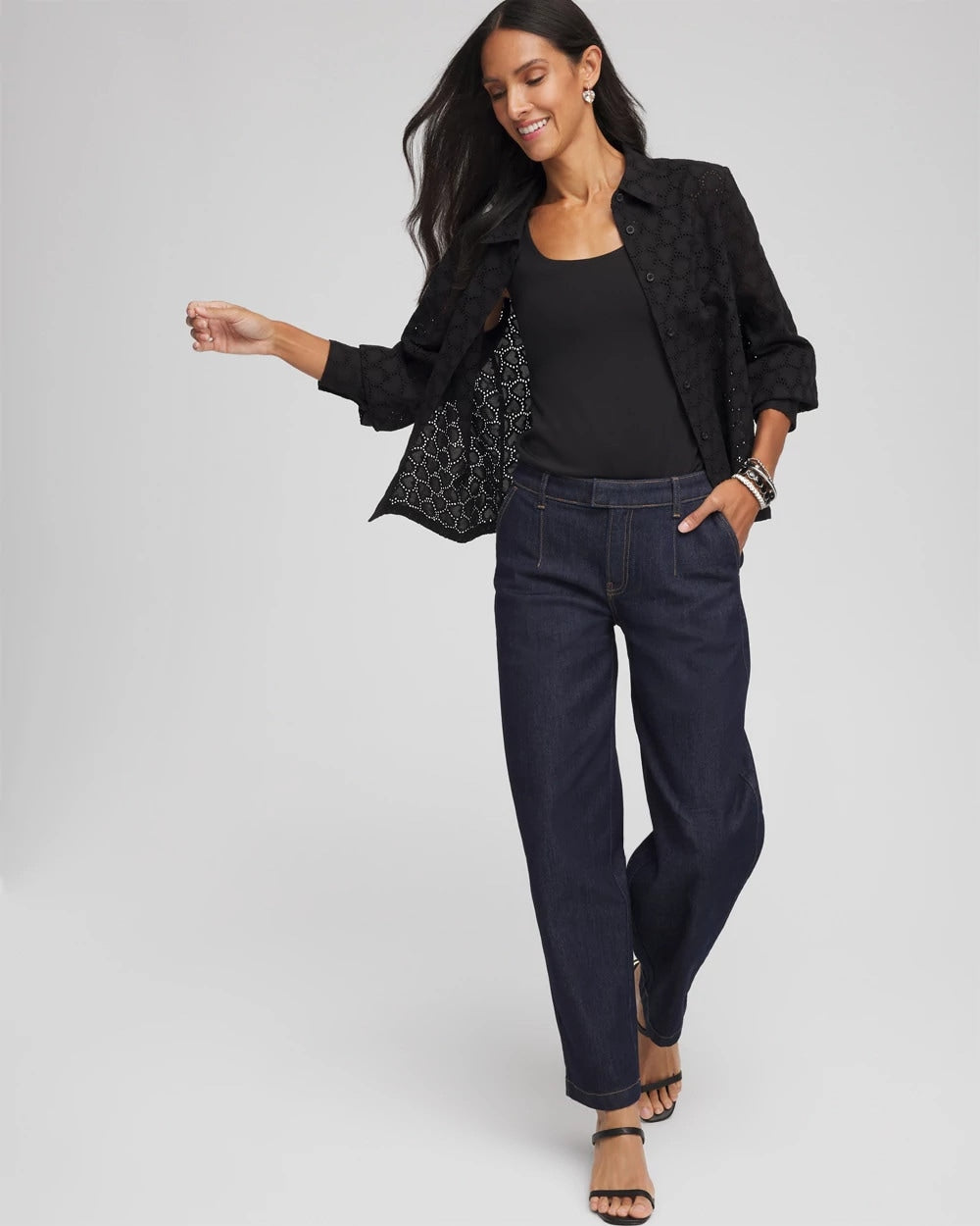Heart Eyelet Shirt Black - Chico's