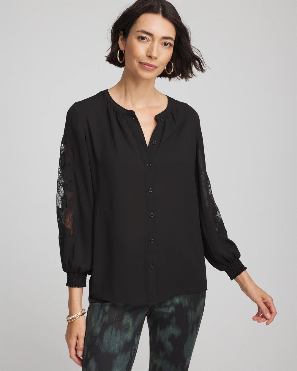 Crepe Banded Collar Blouse Black - Chico's