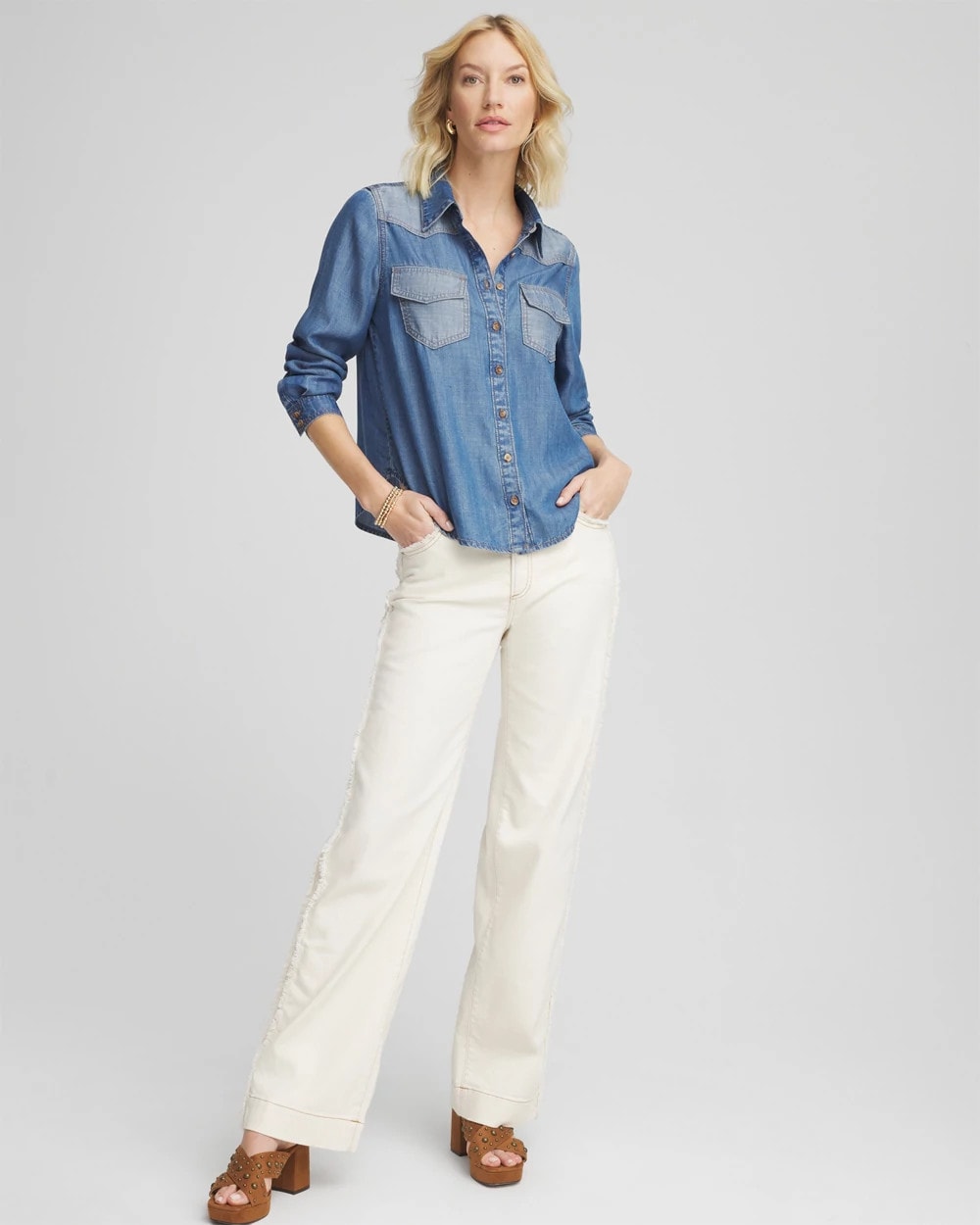 Tencel™ Colorblock Classic-Fit Shirt Bailey Indigo - Chico's