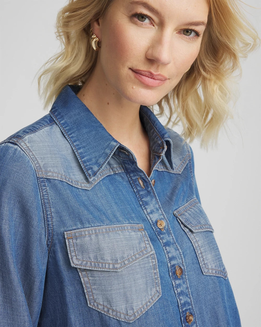 Tencel™ Colorblock Classic-Fit Shirt Bailey Indigo - Chico's