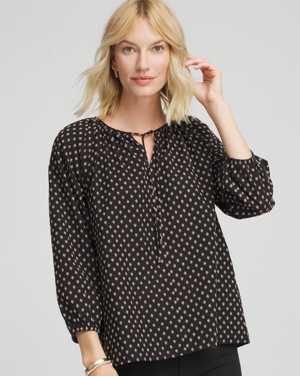 Floral Print Tie-Neck Top Black - Chico's