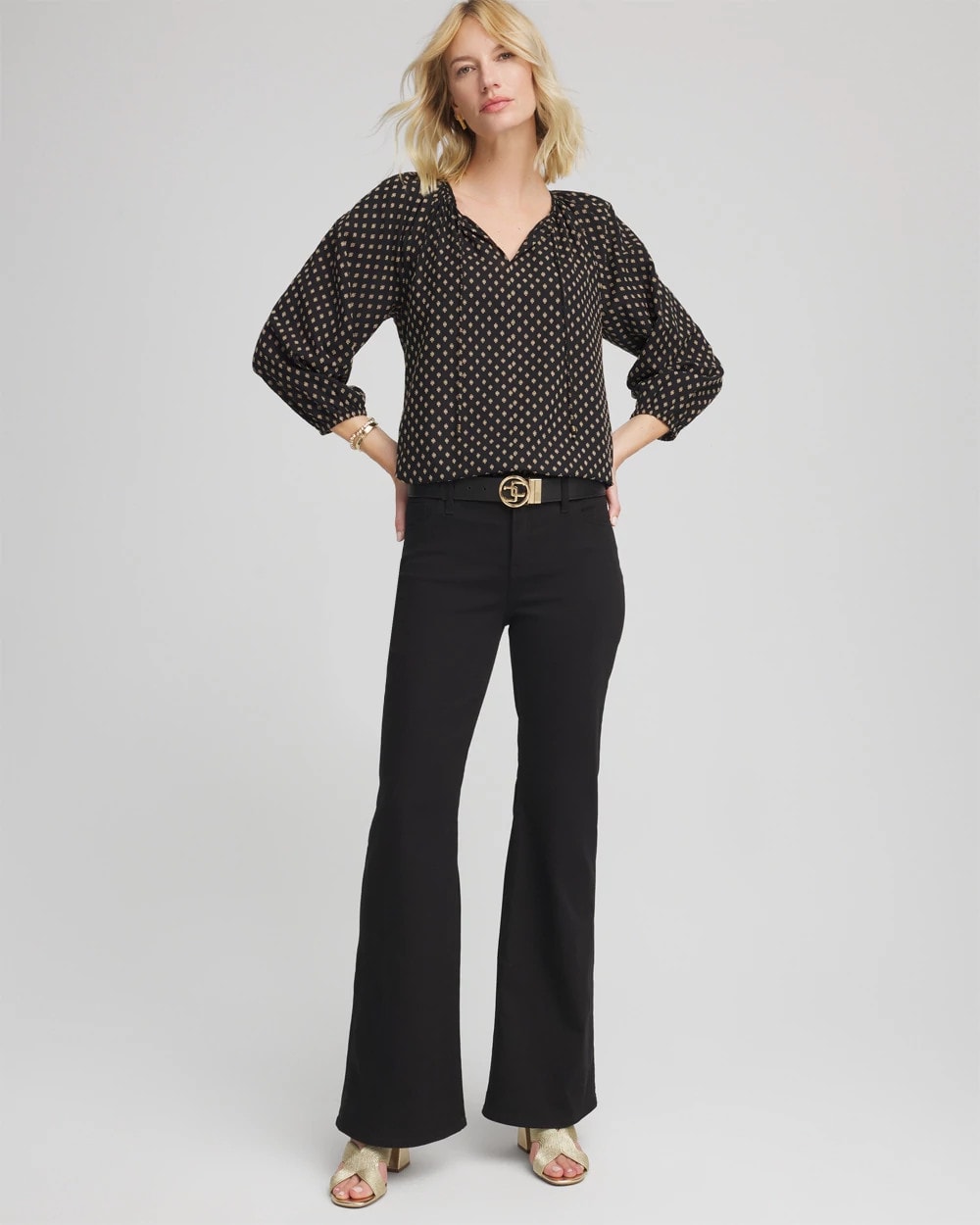 Floral Print Tie-Neck Top Black - Chico's