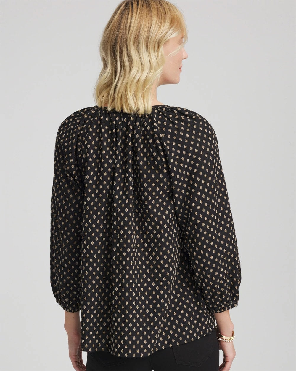 Floral Print Tie-Neck Top Black - Chico's