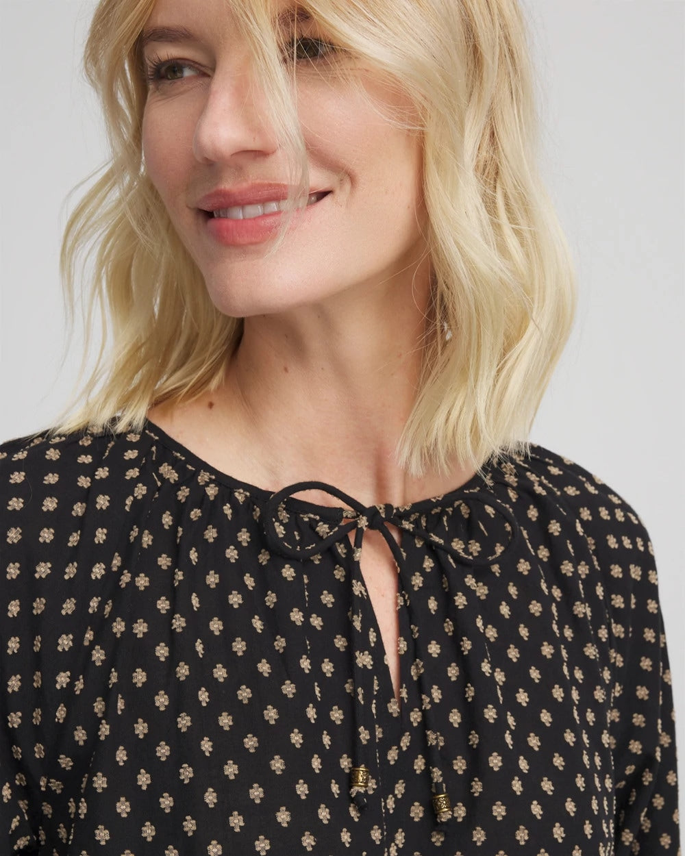 Floral Print Tie-Neck Top Black - Chico's
