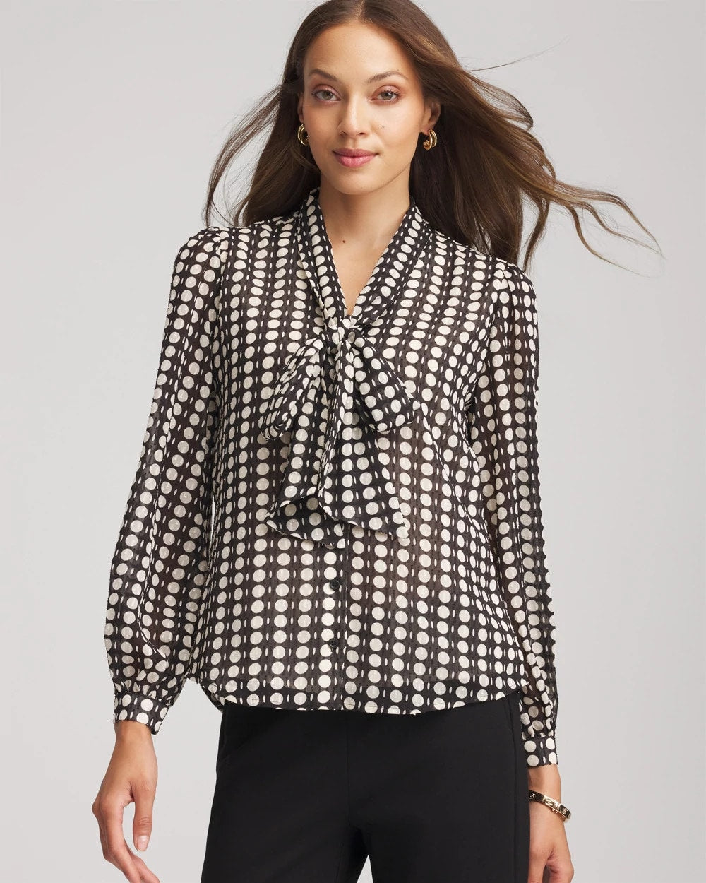 Clip-Dot Tie-Front Blouse Black - Chico's
