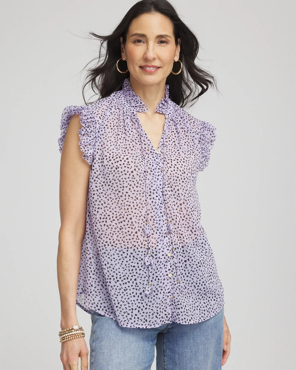 Cheetah Print Ruffle-Collar Blouse Violet Aura - Chico's