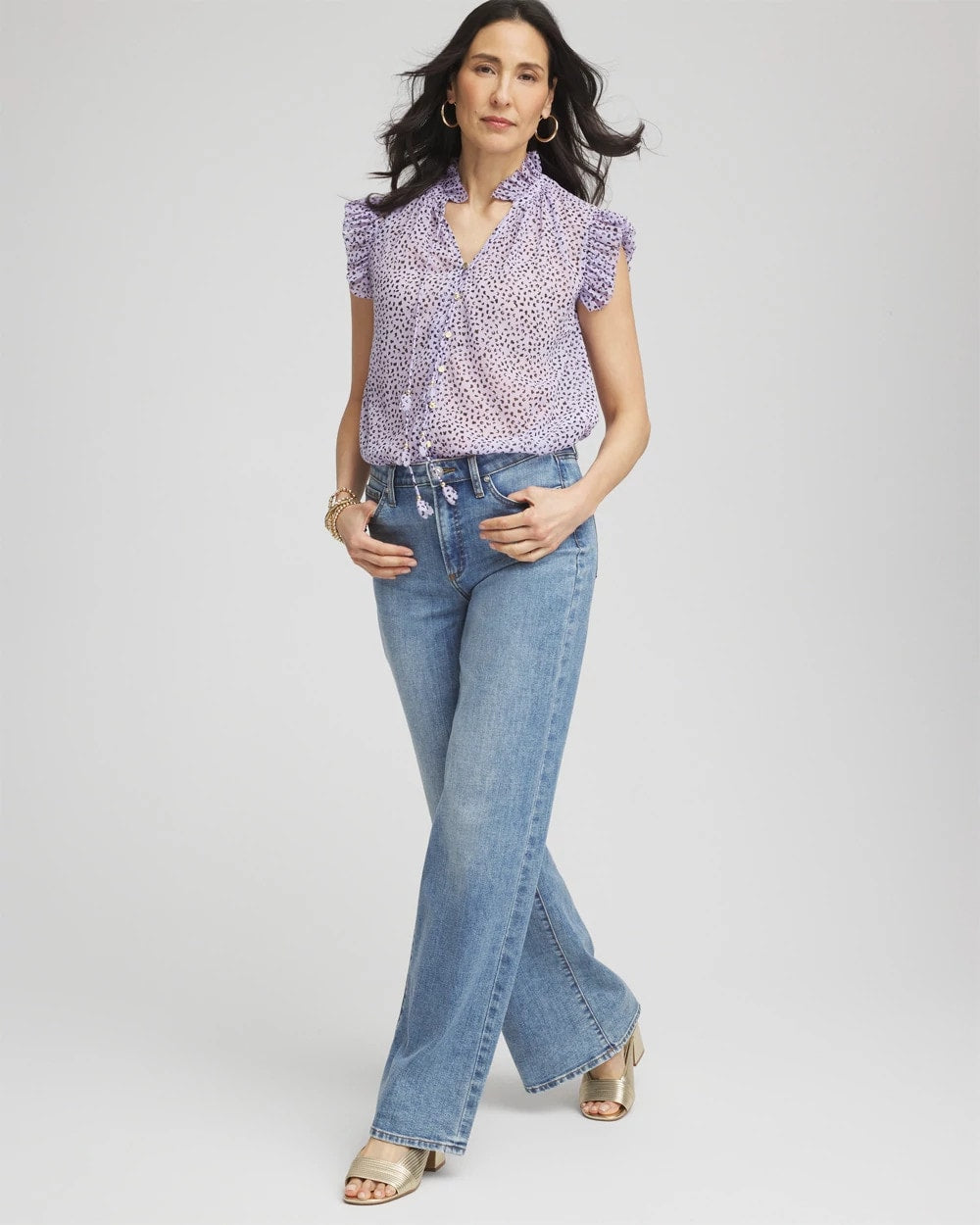 Cheetah Print Ruffle-Collar Blouse Violet Aura - Chico's