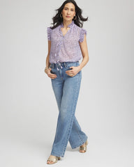 Cheetah Print Ruffle-Collar Blouse Violet Aura - Chico's