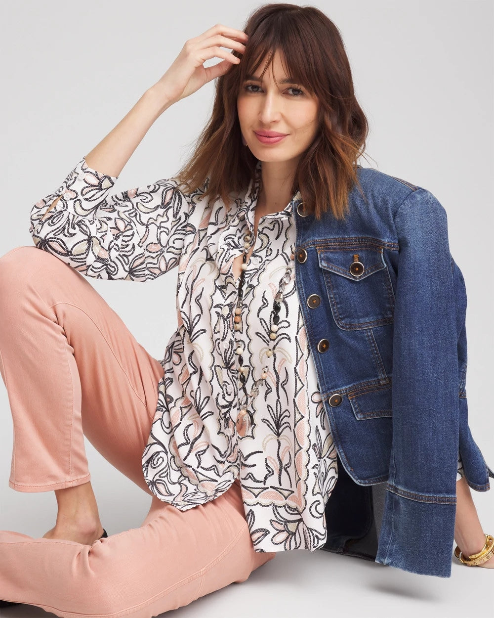 Faux Silk Floral Collared Shirt French Blush - Chico's