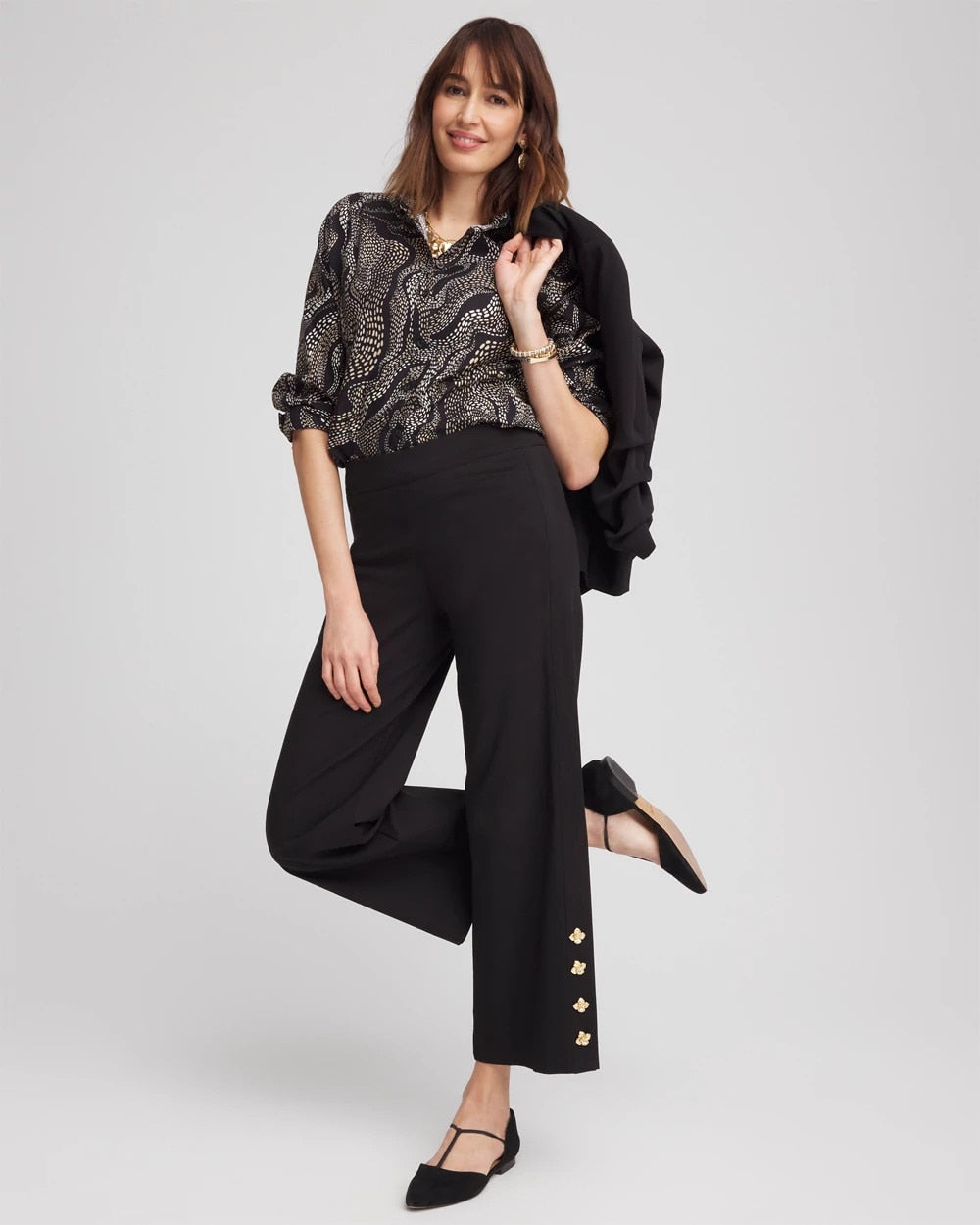 No Iron™ Sateen Swirls Print Shirt Black - Chico's