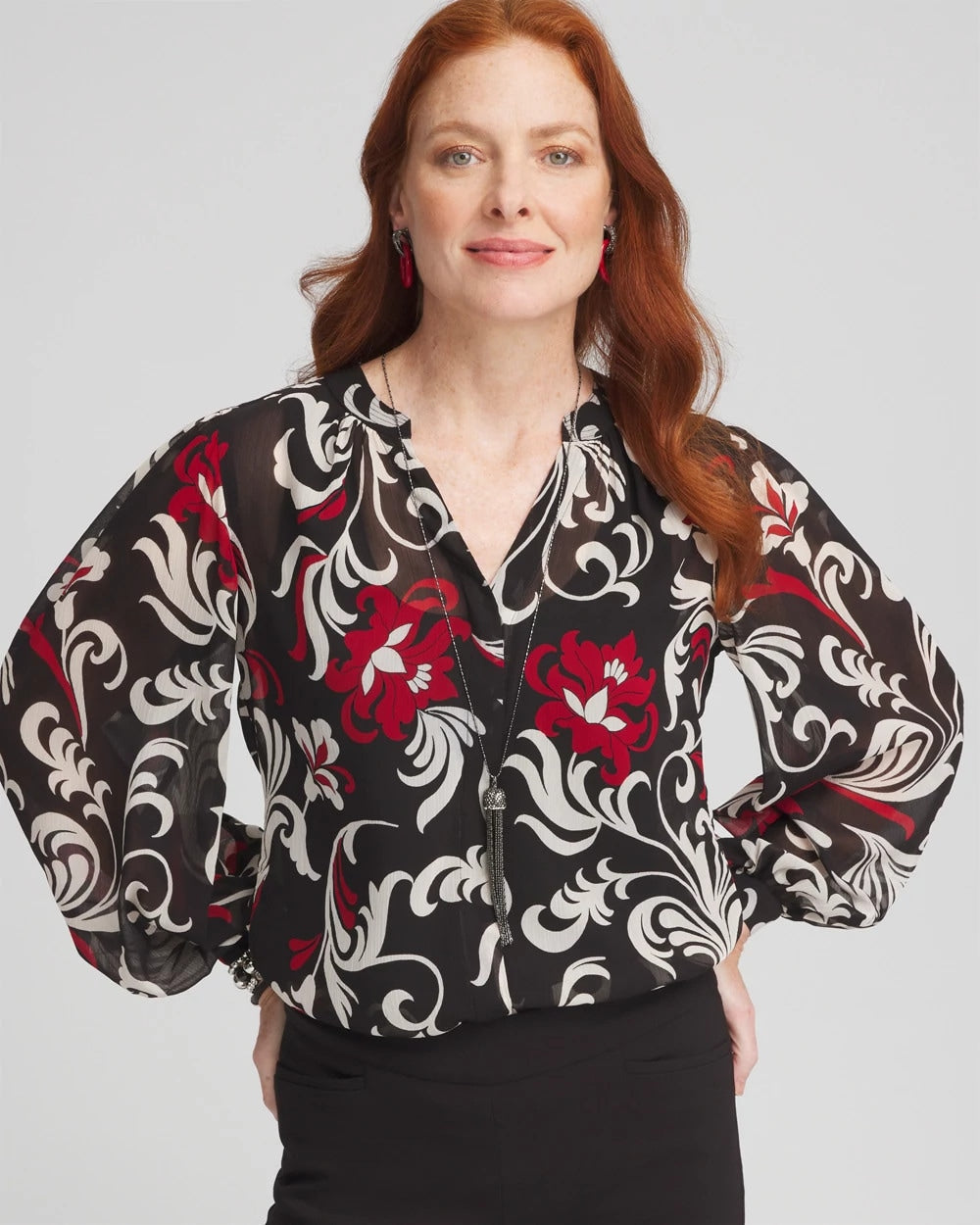 Crinkle Chiffon Floral Blouse Black - Chico's
