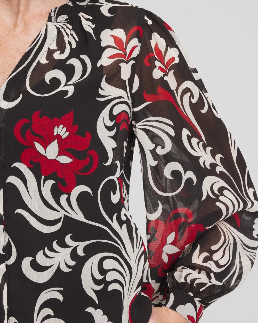 Crinkle Chiffon Floral Blouse Black - Chico's
