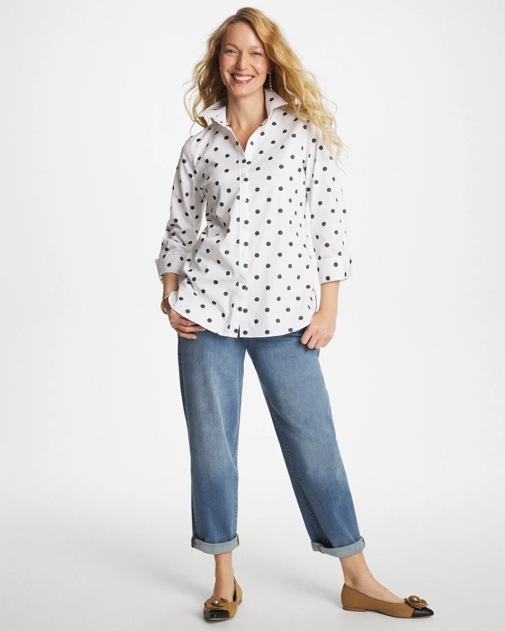 No Iron™ Stretch Perfect Dots Shirt Optic White - Chico's