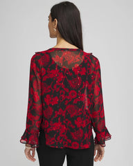 Georgette Clip Dot Ruffle Blouse Carmine Red - Chico's