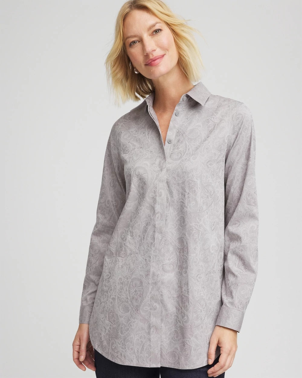 No Iron™ Lace Jacquard Stretch Tunic Moon Shade Gray - Chico's