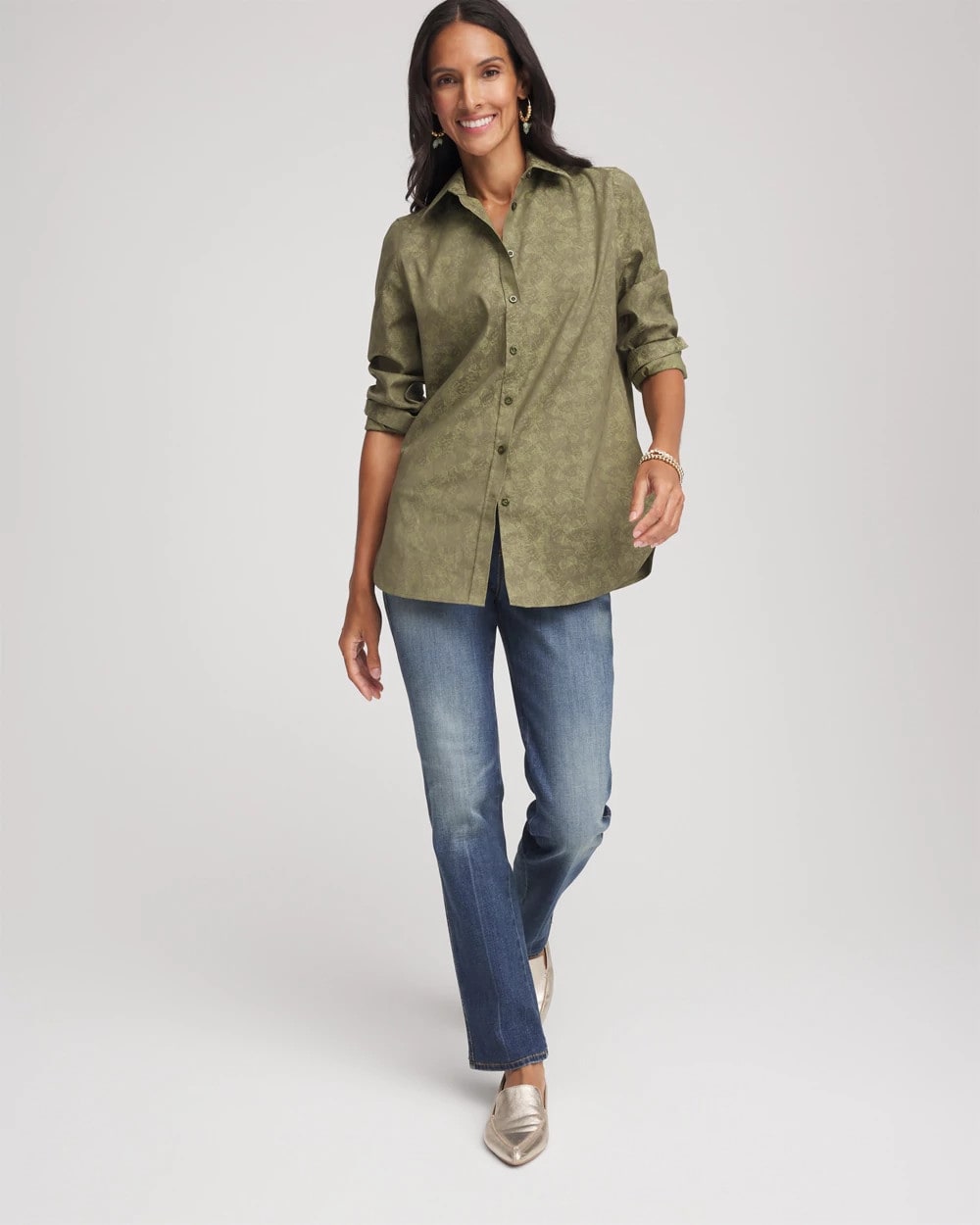 No Iron™ Jacquard Shirt Sage Meadow - Chico's
