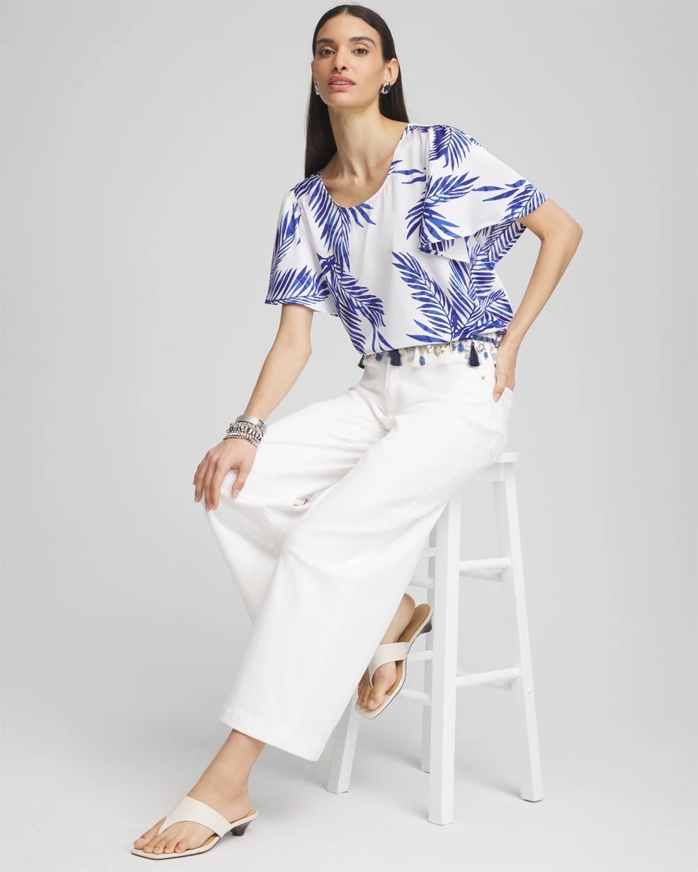 Flutter Sleeve Satin Top Blue Casa - Chico's