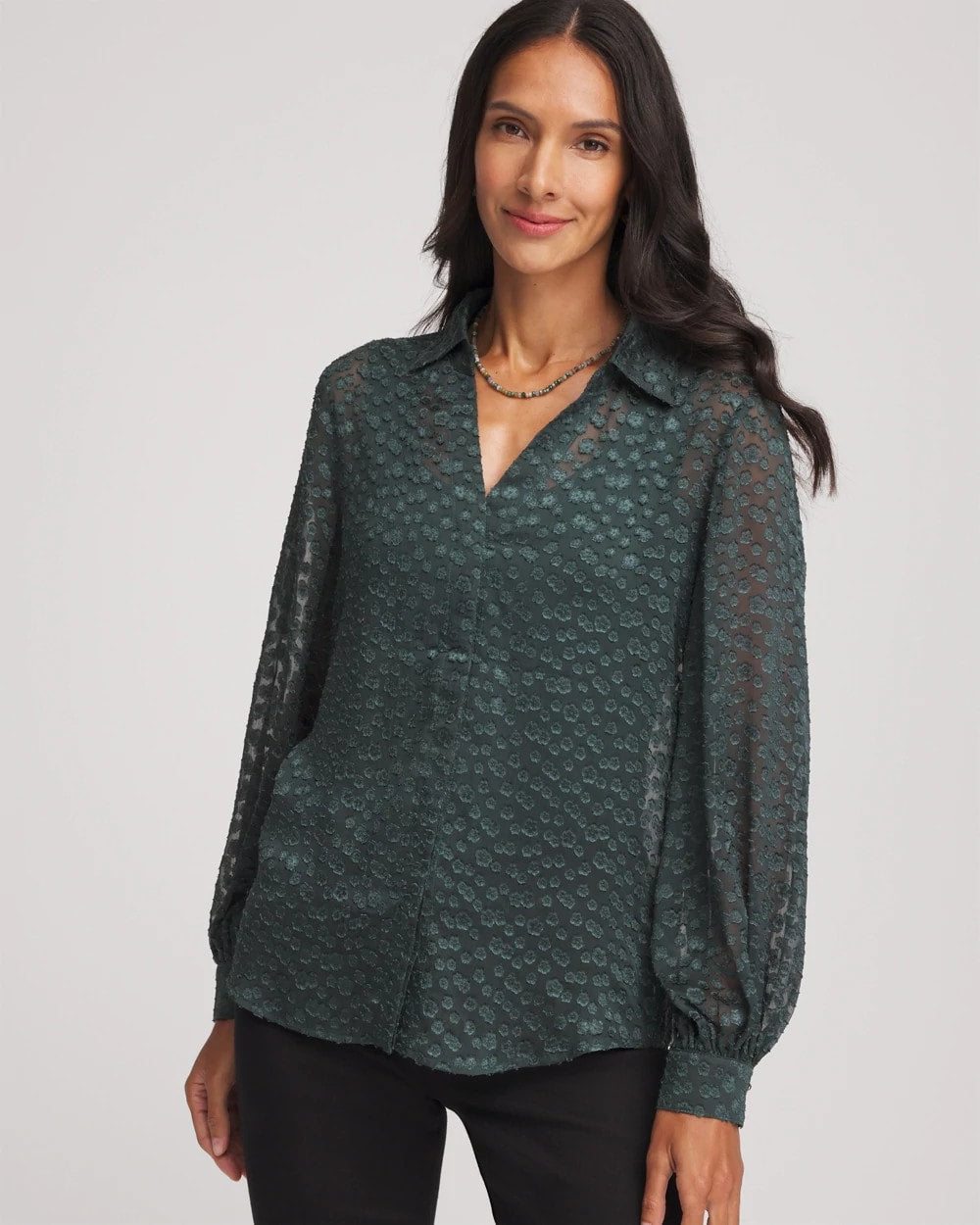 Clip-Dot Billow-Sleeve Blouse Darkest Spruce - Chico's