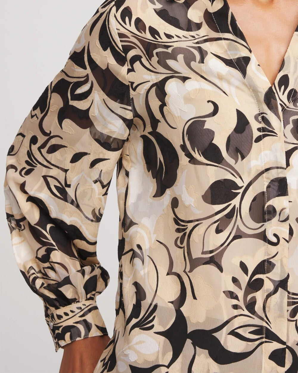 Floral Burnout Blouson-Sleeve Blouse Black - Chico's