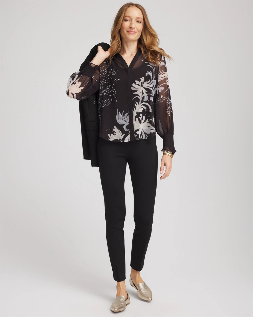 Georgette Flow Print Blouse Black - Chico's