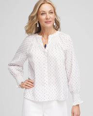 Smocked Split-neck Blouse Blue Casa - Chico's