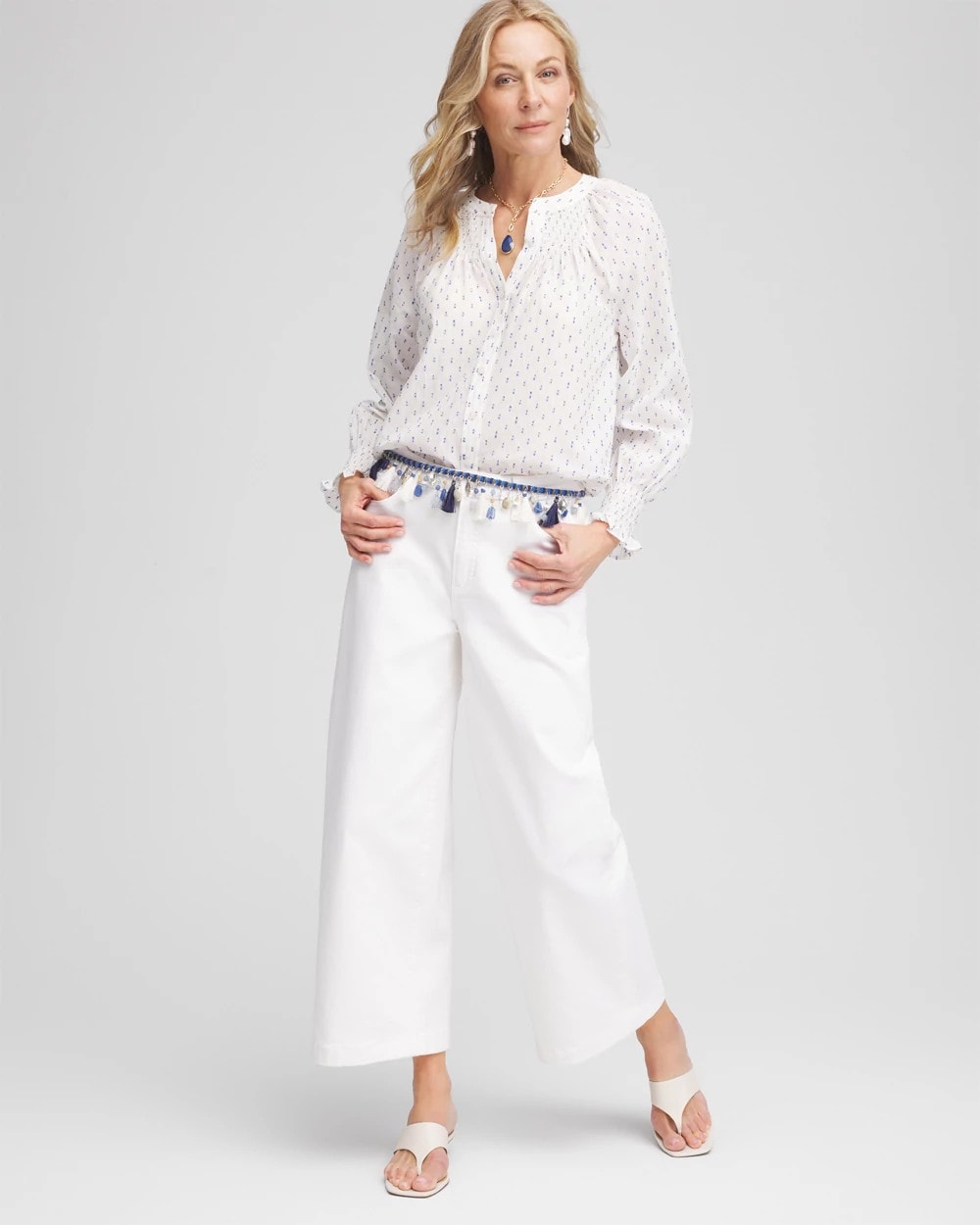 Smocked Split-neck Blouse Blue Casa - Chico's