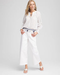 Smocked Split-neck Blouse Blue Casa - Chico's
