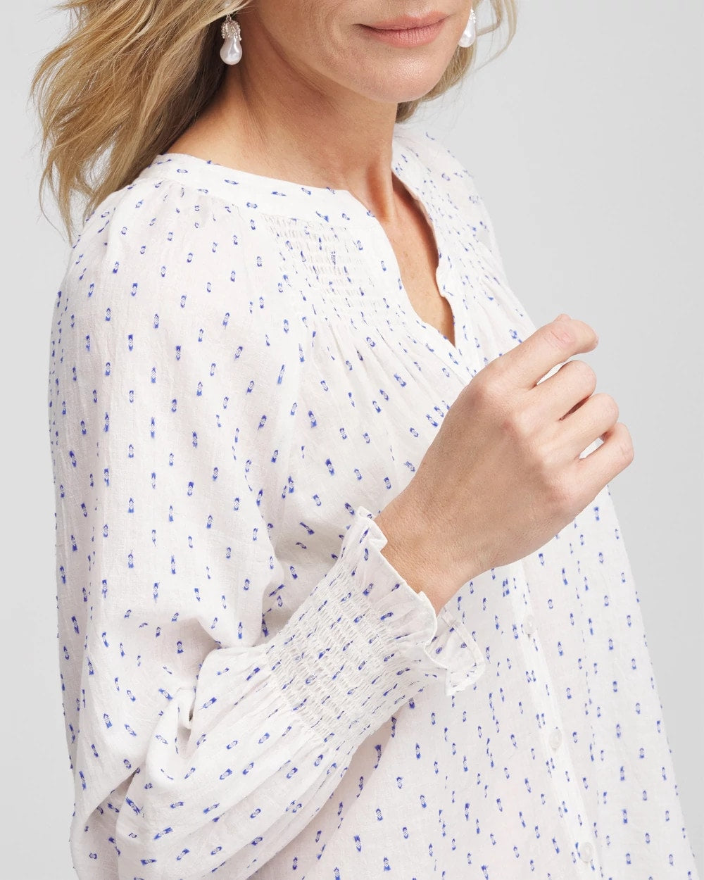Smocked Split-neck Blouse Blue Casa - Chico's