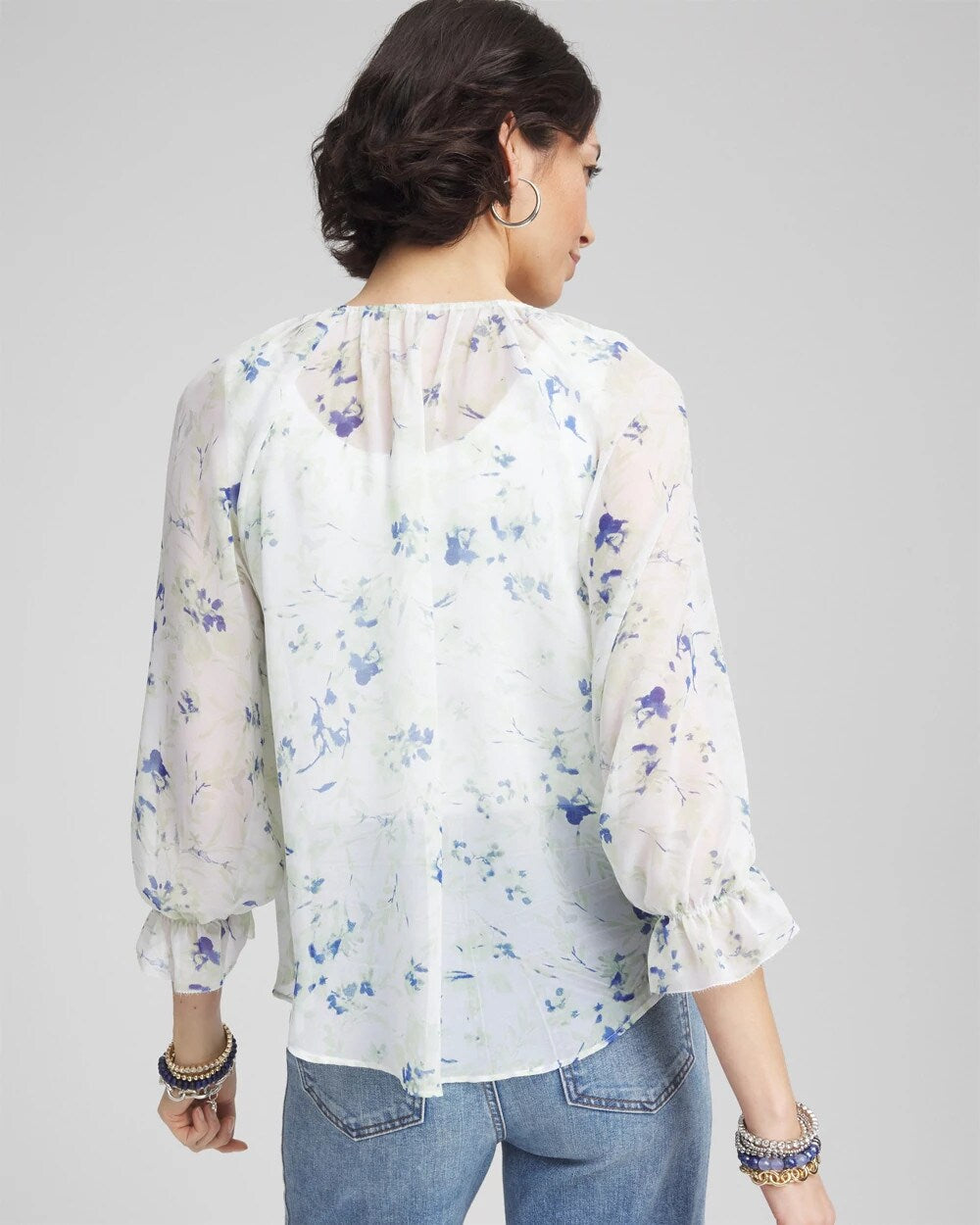 Georgette Sheer Ruffle Blouse Blue Pearl - Chico's