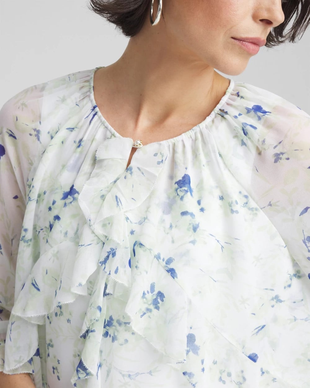 Georgette Sheer Ruffle Blouse Blue Pearl - Chico's
