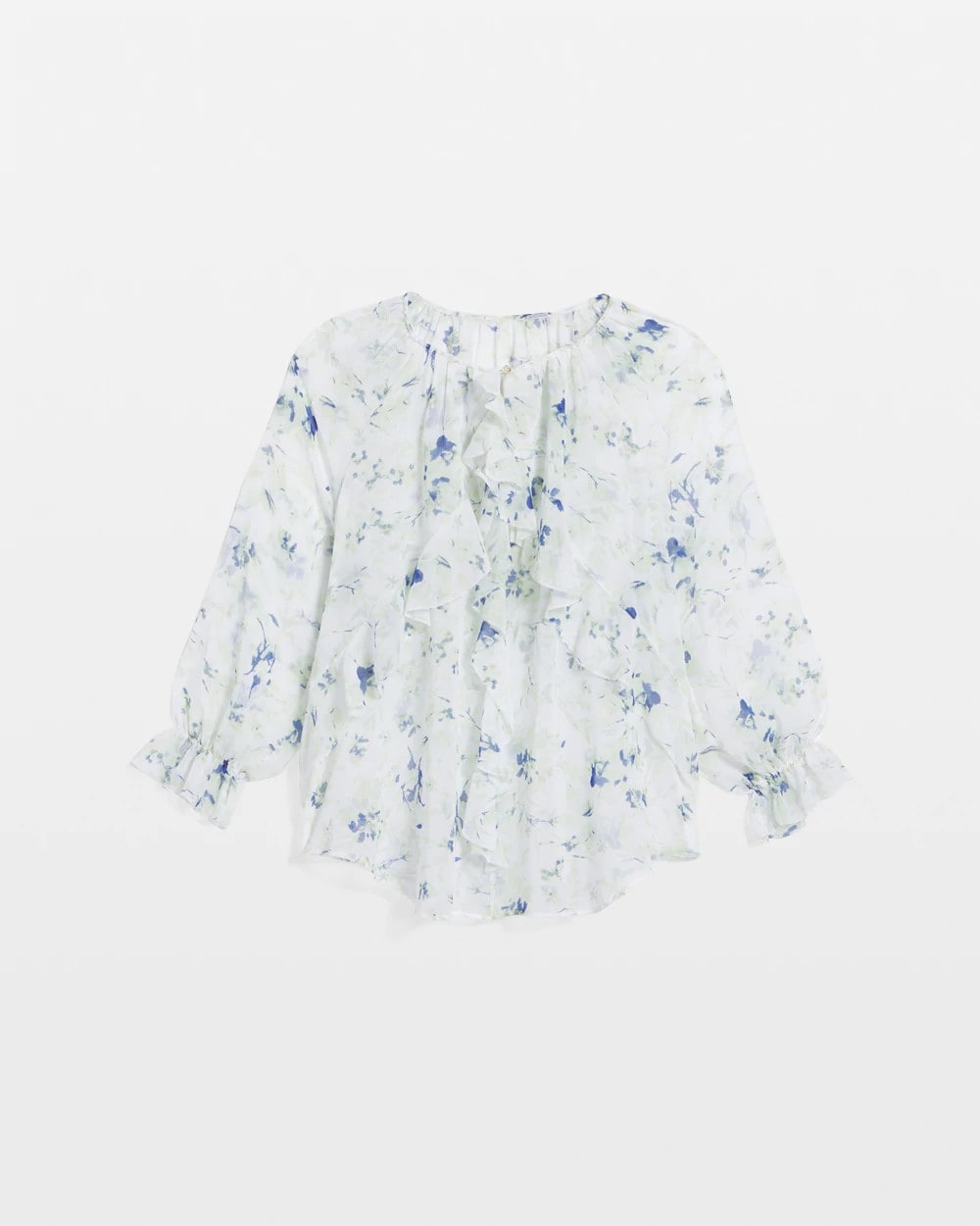 Georgette Sheer Ruffle Blouse Blue Pearl - Chico's