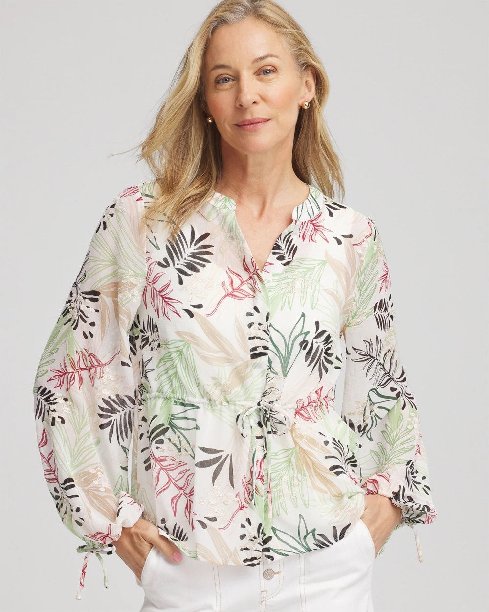 Drawstring Crinkle Chiffon Blouse Cafe Aroma - Chico's