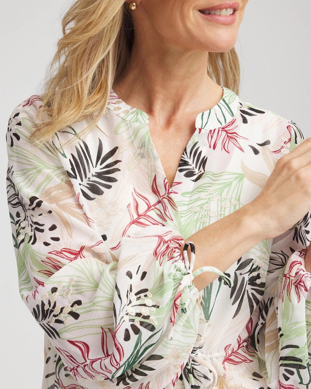 Drawstring Crinkle Chiffon Blouse Cafe Aroma - Chico's