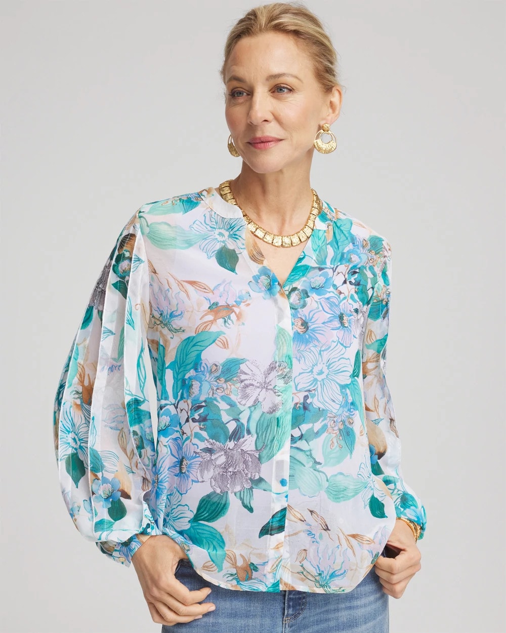 Georgette Billow Sleeved Blouse Paradiso Blue - Chico's