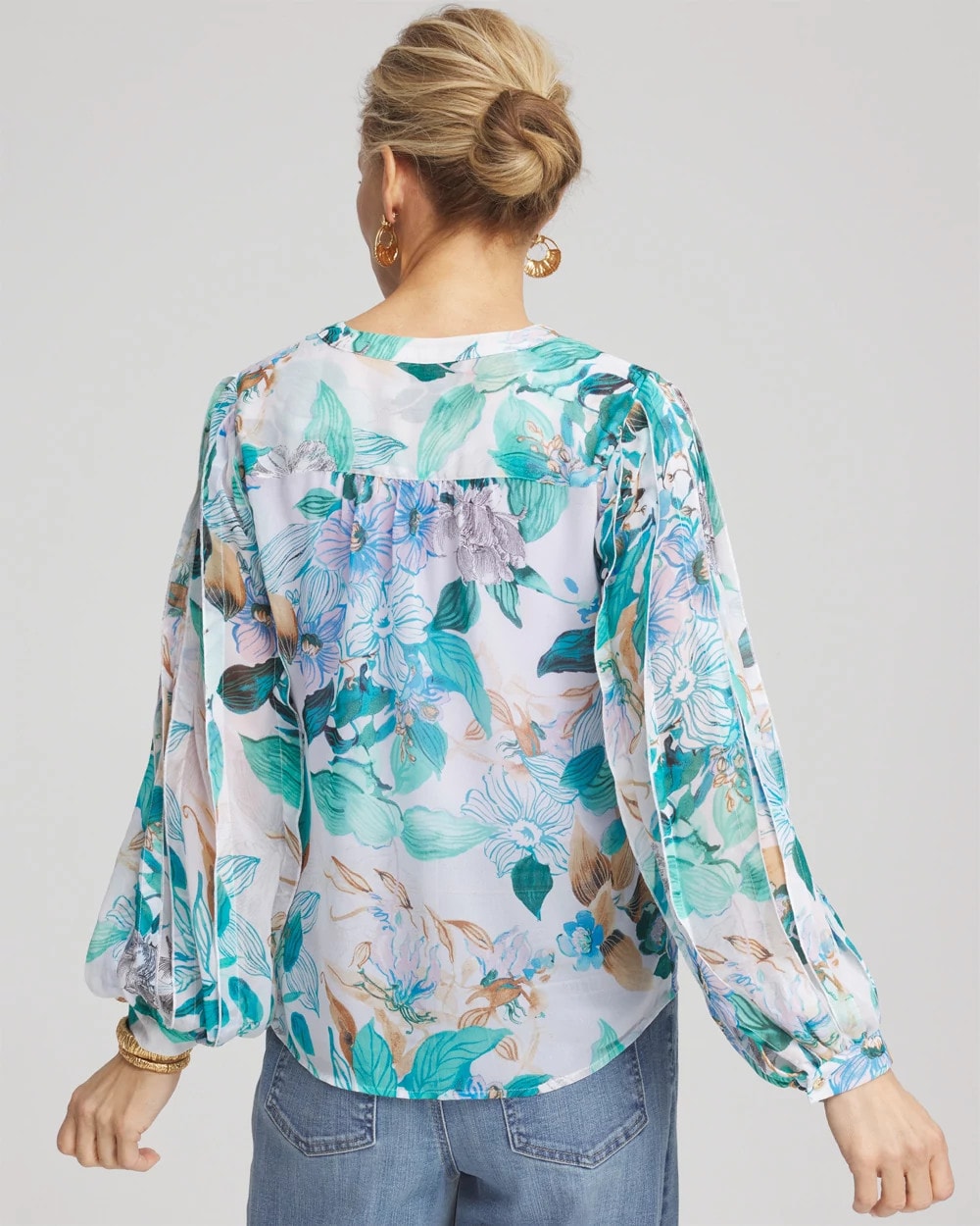 Georgette Billow Sleeved Blouse Paradiso Blue - Chico's
