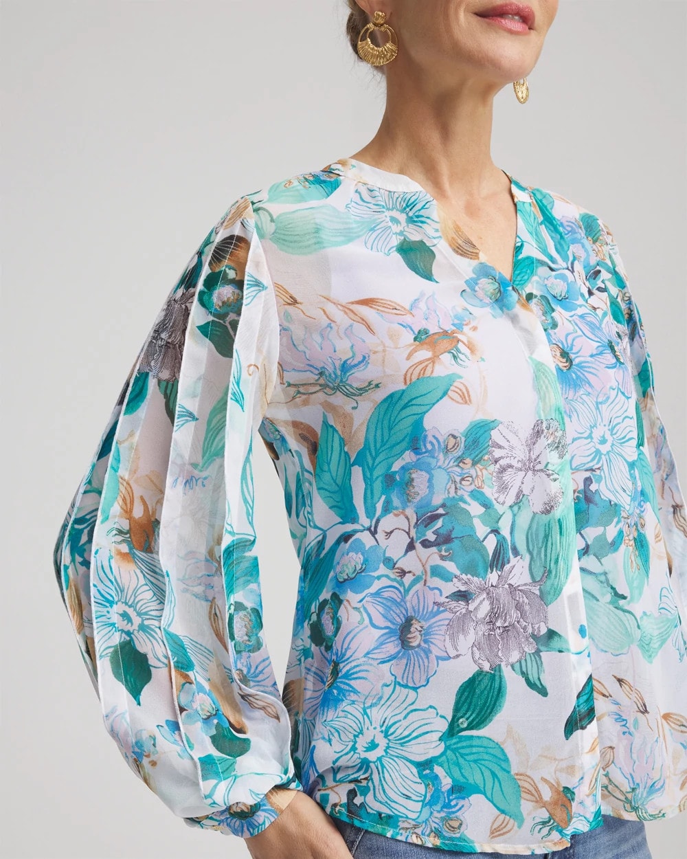 Georgette Billow Sleeved Blouse Paradiso Blue - Chico's