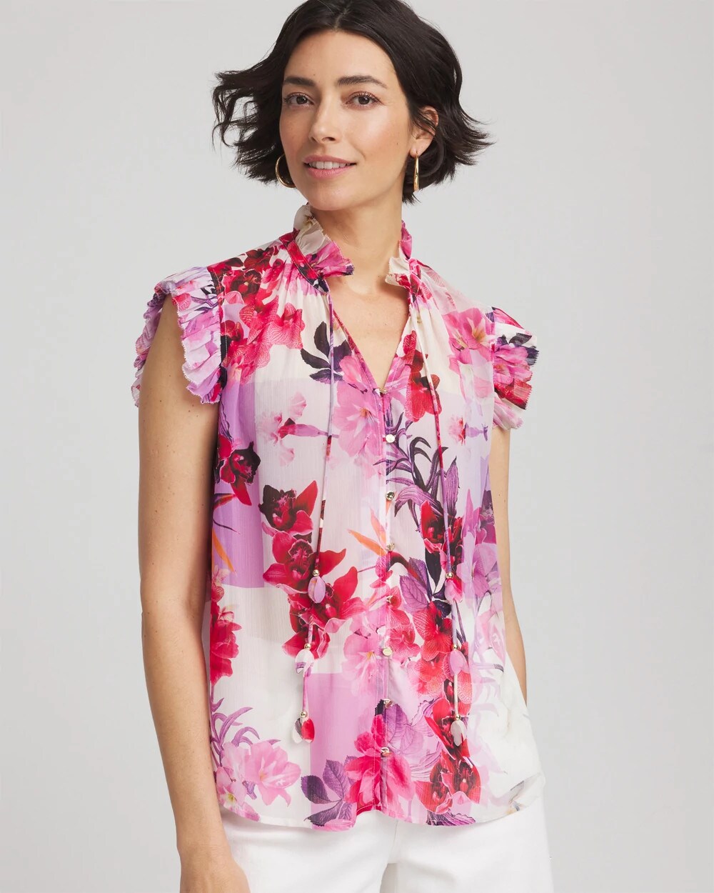 Floral Ruffle Collar Blouse Plum Shade - Chico's