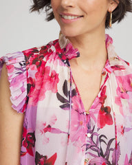 Floral Ruffle Collar Blouse Plum Shade - Chico's