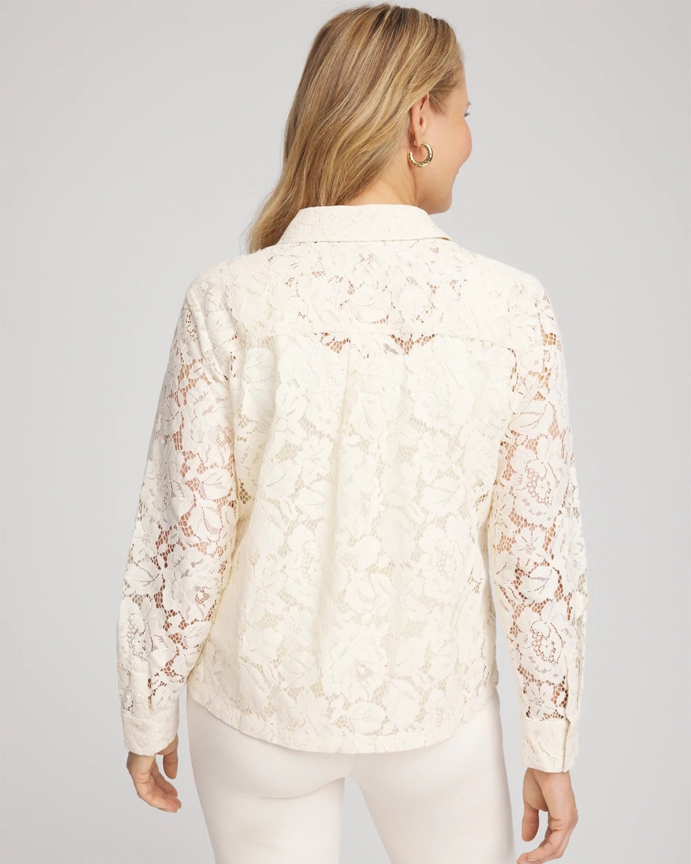 Classic-Fit Collared Lace Shirt English Cream - Chico's