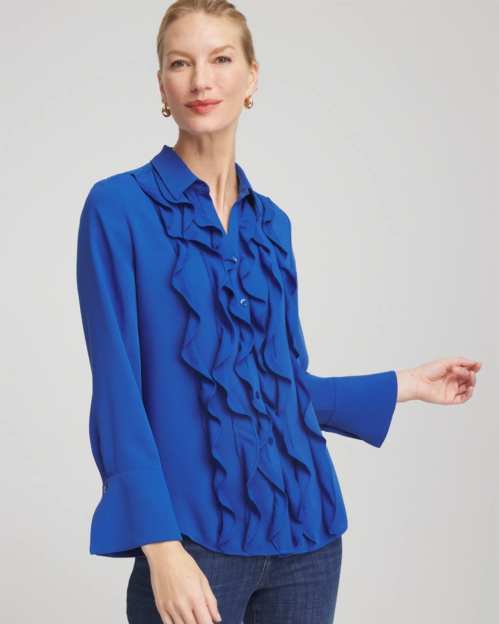 Ruffle-Trim Chiffon Blouse Cobalt Stone - Chico's